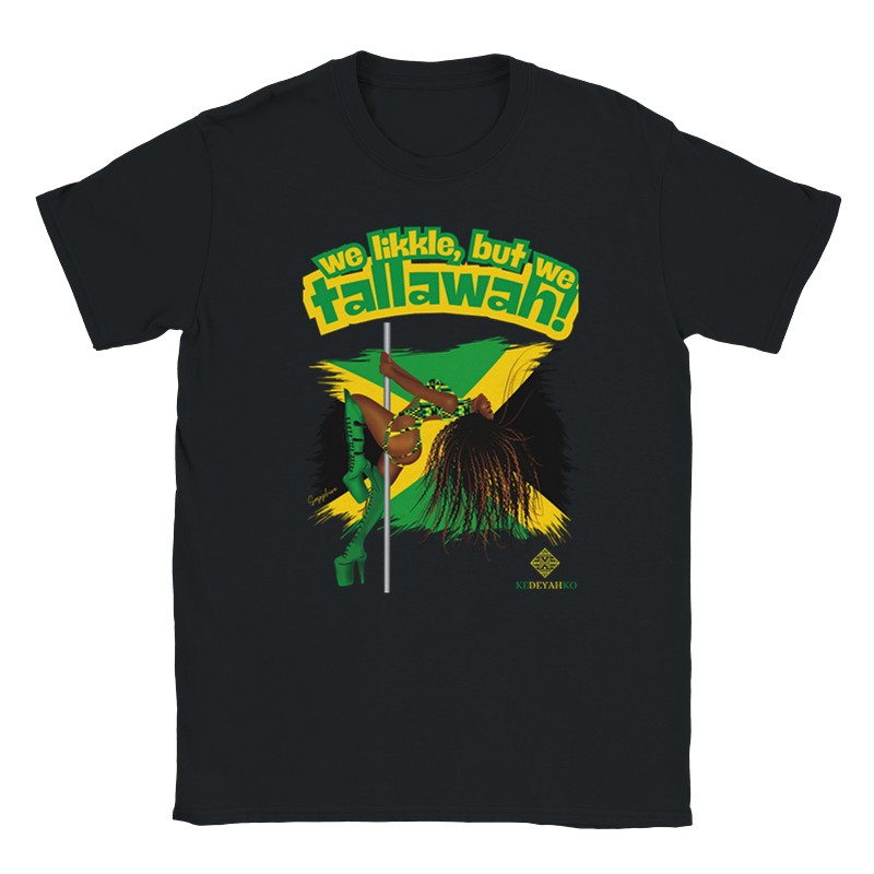 Black Tallawah Fundraiser Tee for pole dancers and pole fitness lovers supporting Jamaica Hurricane Melissa Relief Fund, unisex fit S–3XL.