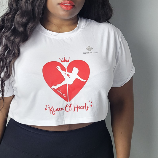 "Kween Of Hearts" Ebony-Rose  *One Size Crop Top - White
