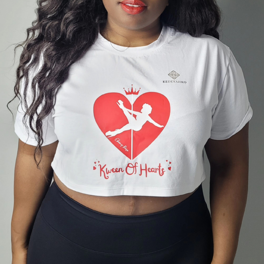 "Kween Of Hearts" Ebony-Rose  *One Size Crop Top - White