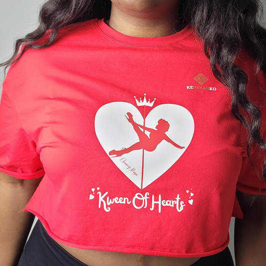 "Kween Of Hearts" Ebony-Rose  *One Size Crop Top - Red