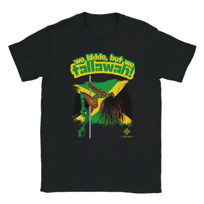 Black Tallawah Fundraiser Tee for pole dancers and pole fitness lovers supporting Jamaica Hurricane Melissa Relief Fund, unisex fit S–3XL.