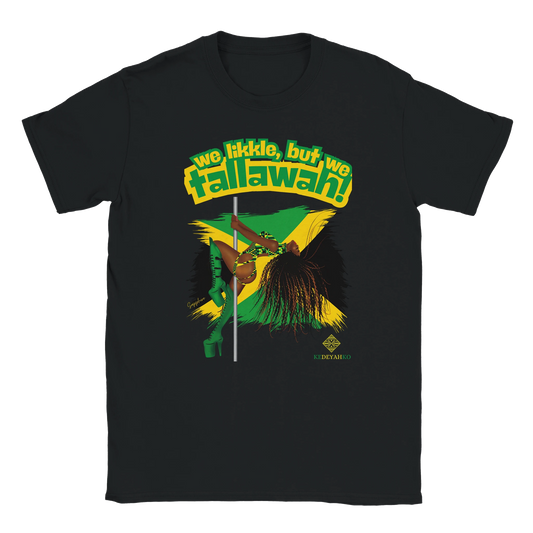 Black Tallawah Fundraiser Tee for pole dancers and pole fitness lovers supporting Jamaica Hurricane Melissa Relief Fund, unisex fit S–3XL.