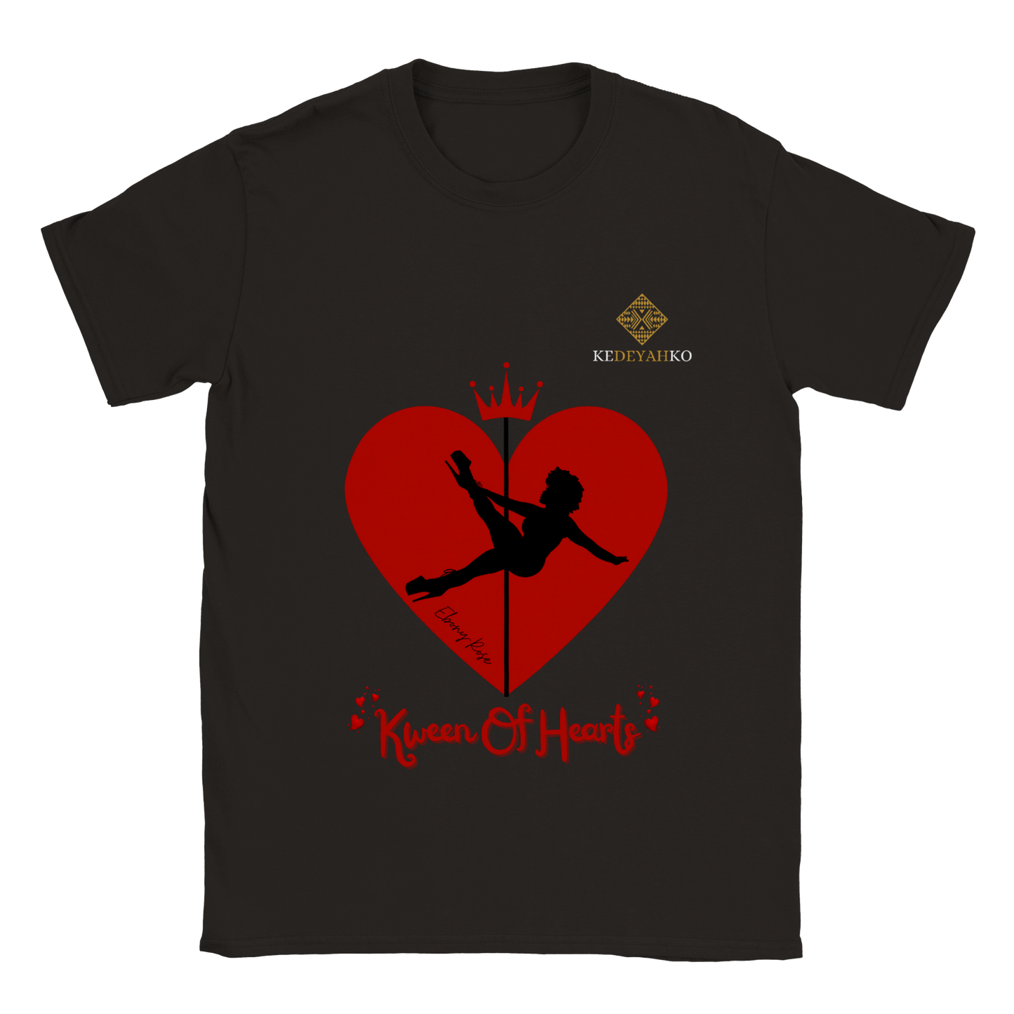 "Kween Of Hearts" Ebony-Rose Black T-Shirt